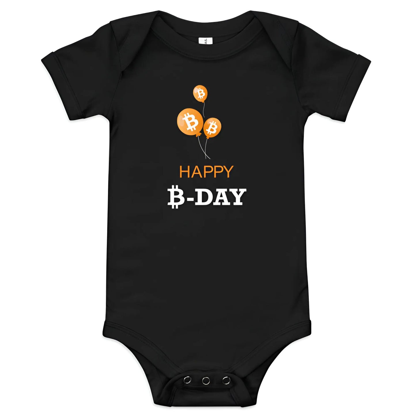 Happy B-Day - Baby Infant Bitcoin One Piece Body Suit - Short Sleeve Black