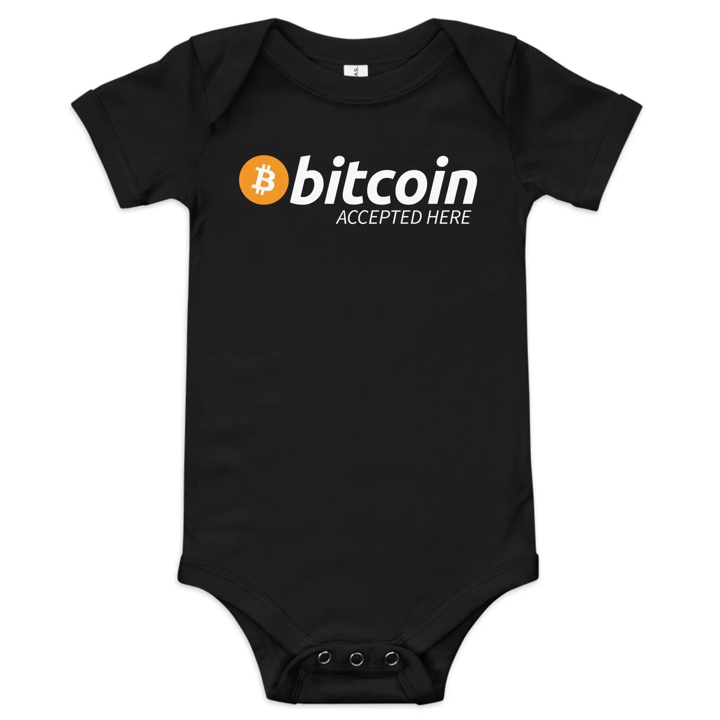 Bitcoin Accepted Here - Baby Bitcoin Body Suit - One Piece with Short Sleeve Black