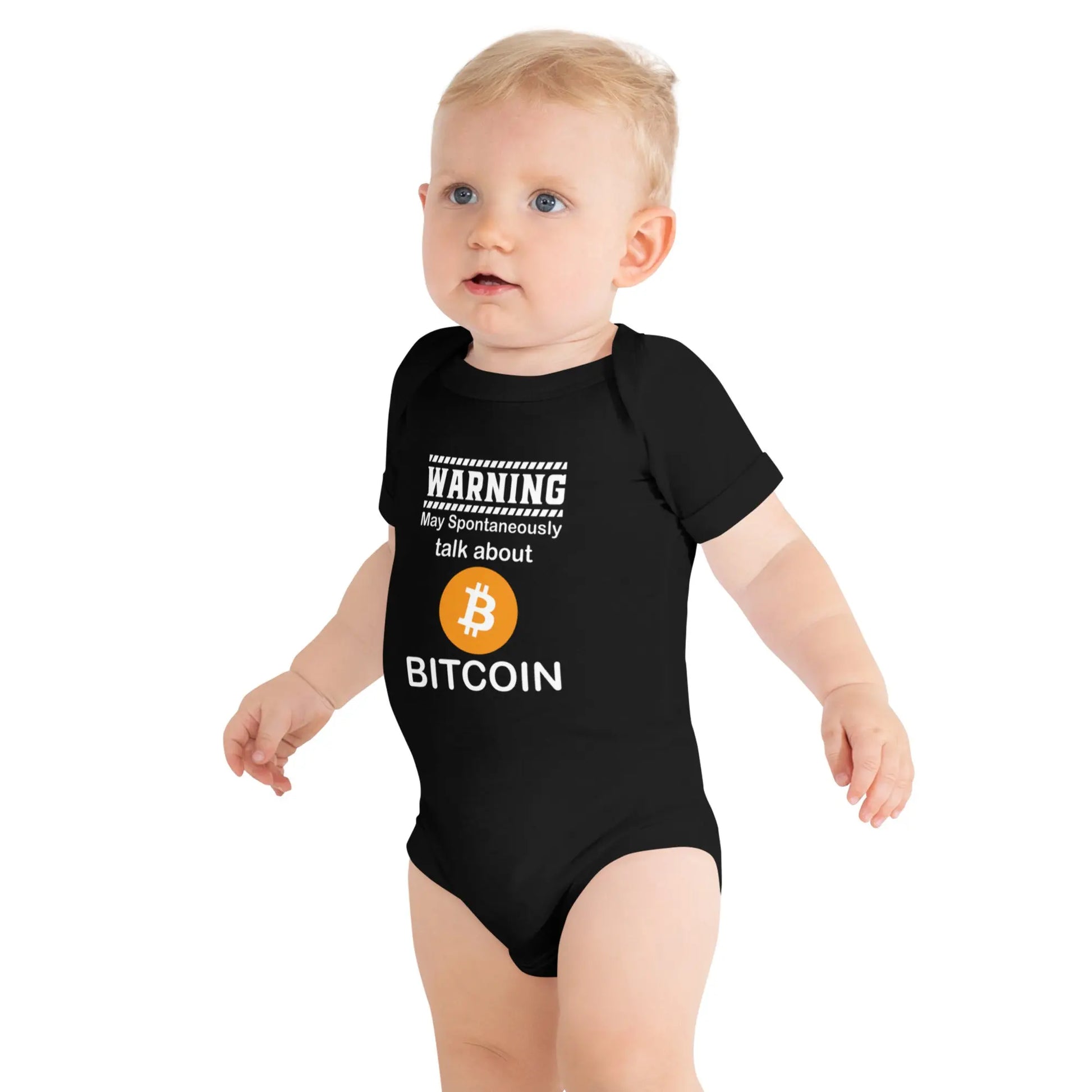 Talk About Bitcoin - Baby Bitcoin Body Suit - One Piece with Short Sleeve Black