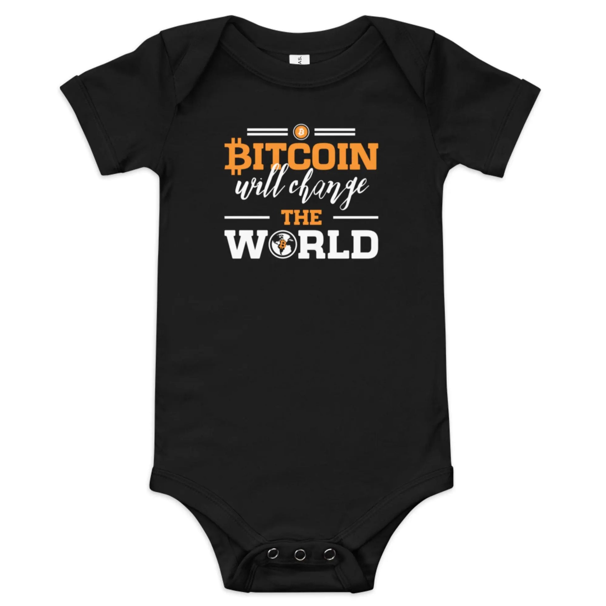 Change The World - Baby Bitcoin Body Suit - One Piece with Short Sleeve Black