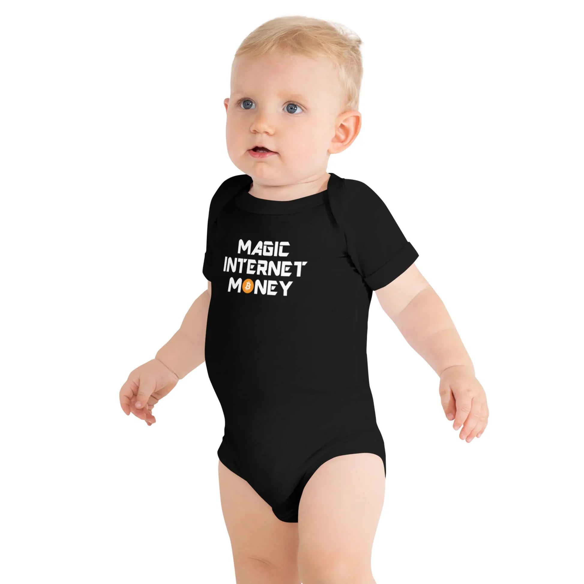 Magic Internet Money - Baby Bitcoin Body Suit - One Piece with Short Sleeve Black