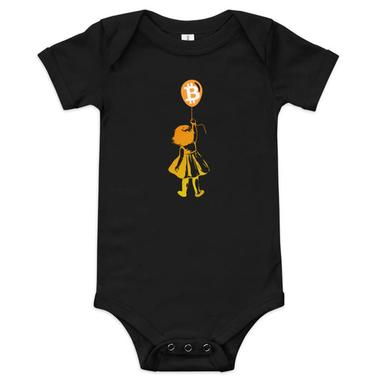 Bitcoin Balloon Girl - Baby Bitcoin Body Suit - One Piece with Short Sleeve Black