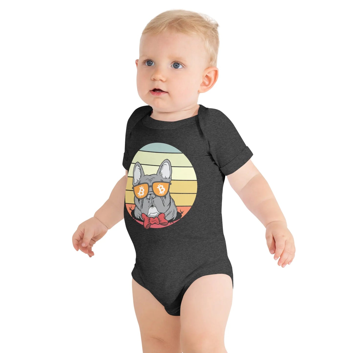 Vintage Dog Lovers - Bitcoin Baby Body Suit - One Piece with Short Sleeve Grey Heather