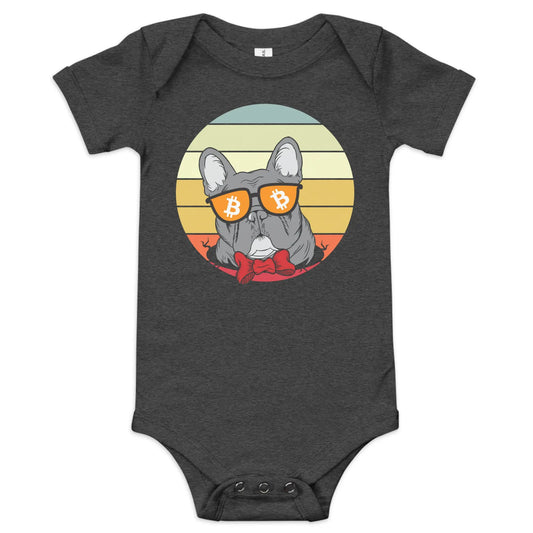 Vintage Dog Lovers - Bitcoin Baby Body Suit - One Piece with Short Sleeve Grey Heather