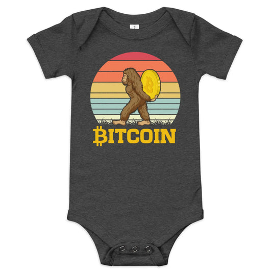 Big Foot - Baby Bitcoin Body Suit - One Piece with Short Sleeve Grey