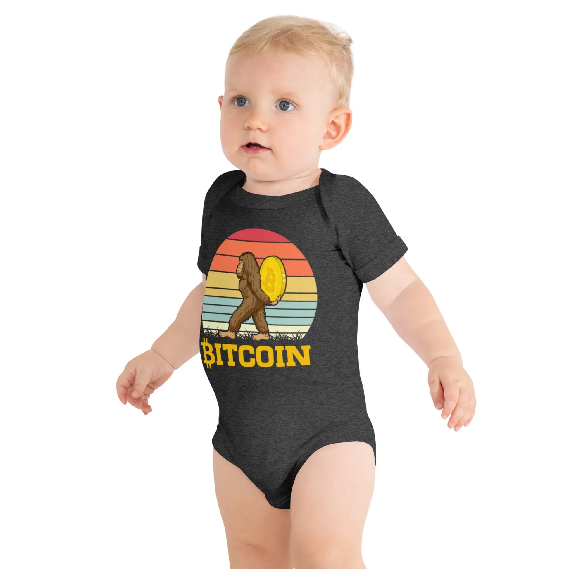 Big Foot - Baby Bitcoin Body Suit - One Piece with Short Sleeve Grey