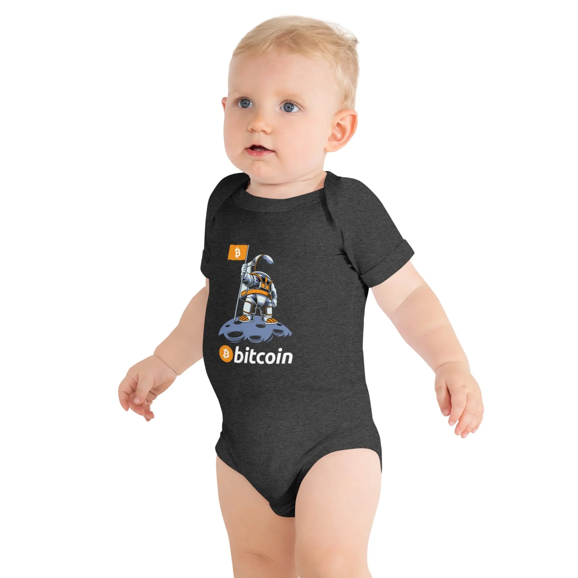 Bitcoin To The Moon - Baby Bitcoin Body Suit - One Piece with Short Sleeve Grey