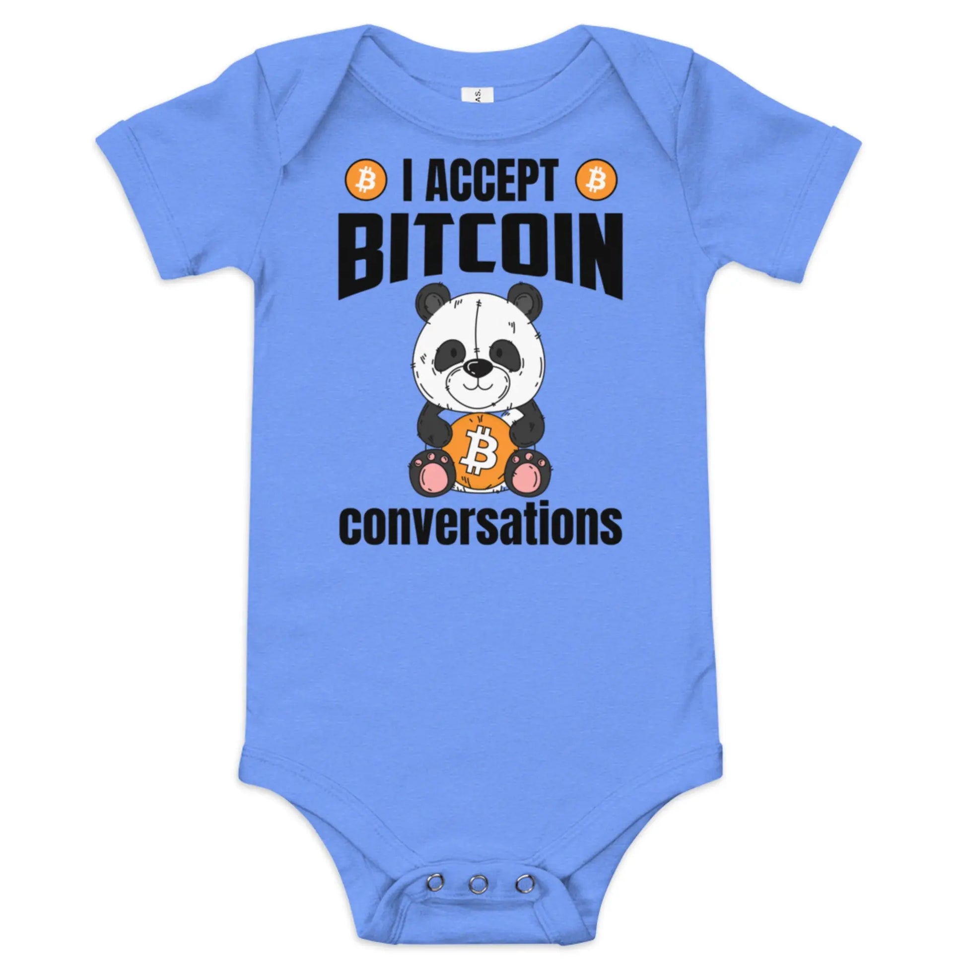 I Accept Bitcoin Conversations - Baby Bitcoin Body Suit - One Piece with Short Sleeve Blue