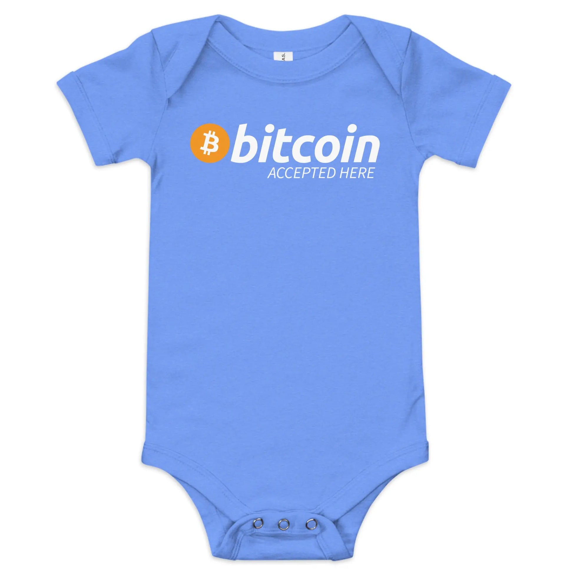 Bitcoin Accepted Here - Baby Bitcoin Body Suit - One Piece with Short Sleeve Bue