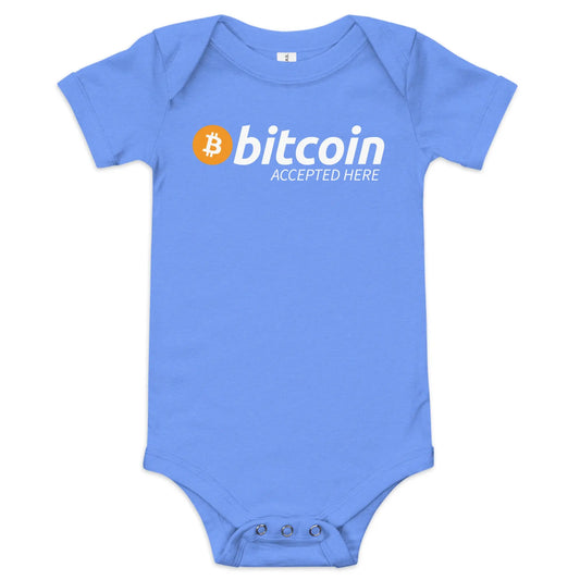 Bitcoin Accepted Here - Baby Bitcoin Body Suit - One Piece with Short Sleeve Bue