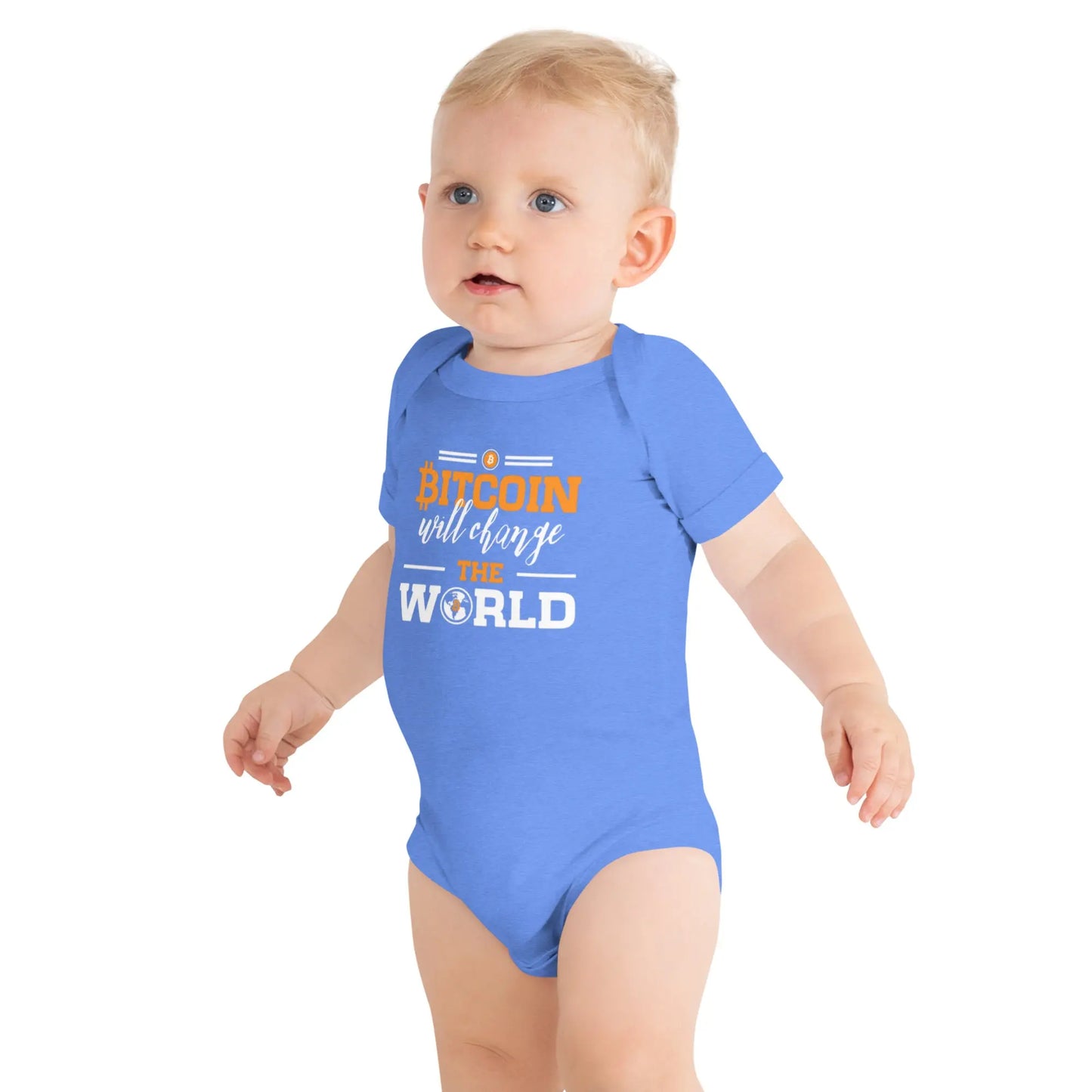 Change The World - Baby Bitcoin Body Suit - One Piece with Short Sleeve Blue