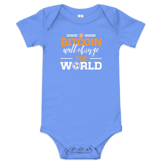 Change The World - Baby Bitcoin Body Suit - One Piece with Short Sleeve Blue