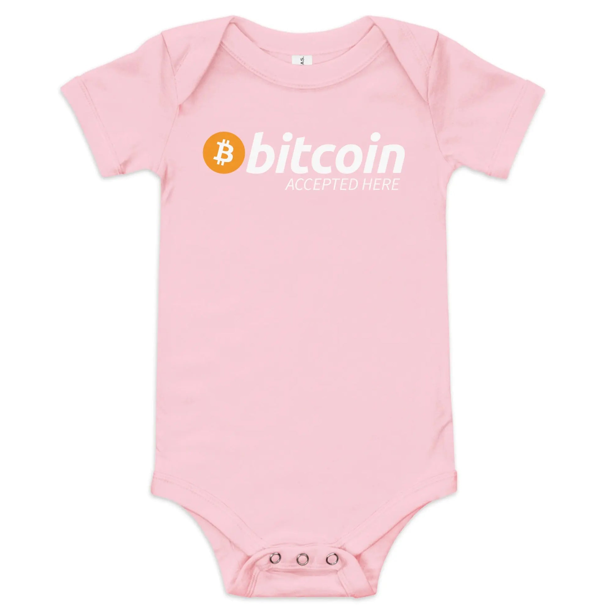 Bitcoin Accepted Here - Baby Bitcoin Body Suit - One Piece with Short Sleeve Pink