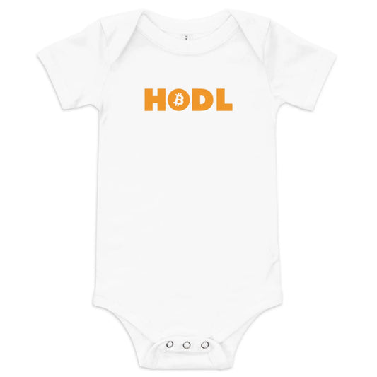 HODL - Baby Bitcoin Body Suit -  One Piece with Short Sleeve White