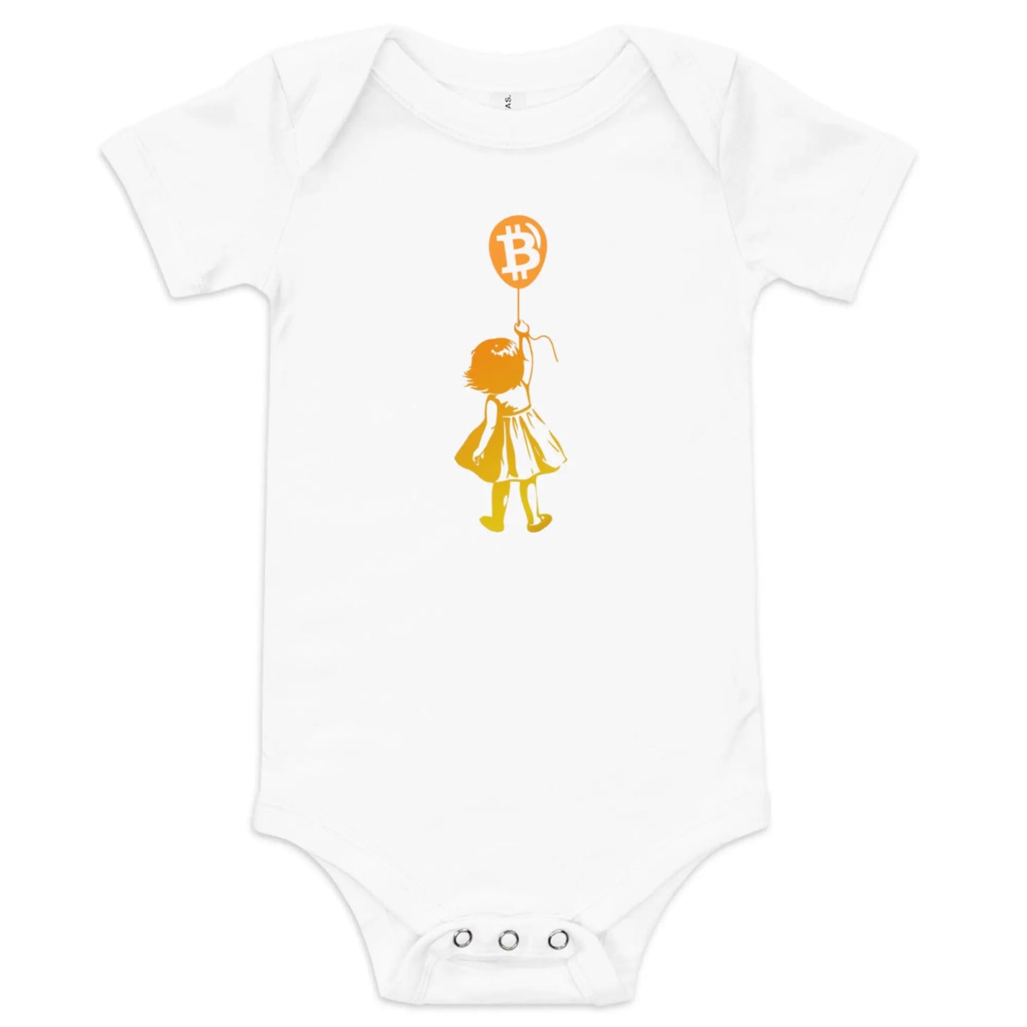 Bitcoin Balloon Girl - Baby Bitcoin Body Suit - One Piece with Short Sleeve White