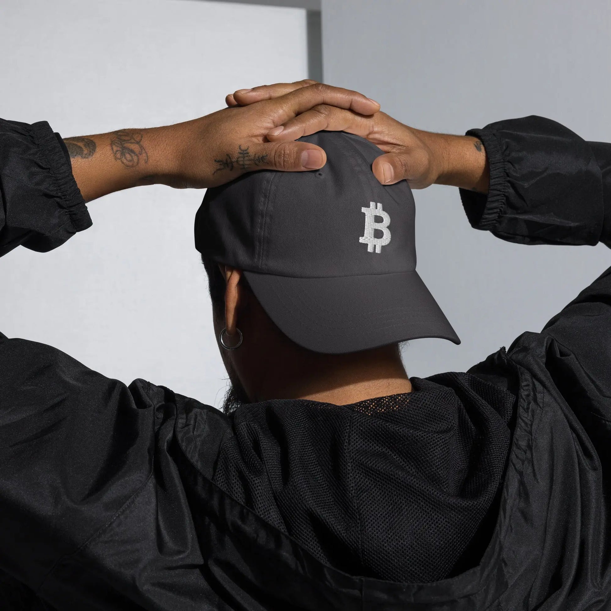 White Angled Bitcoin Embroidered Classic Dad Hat Grey