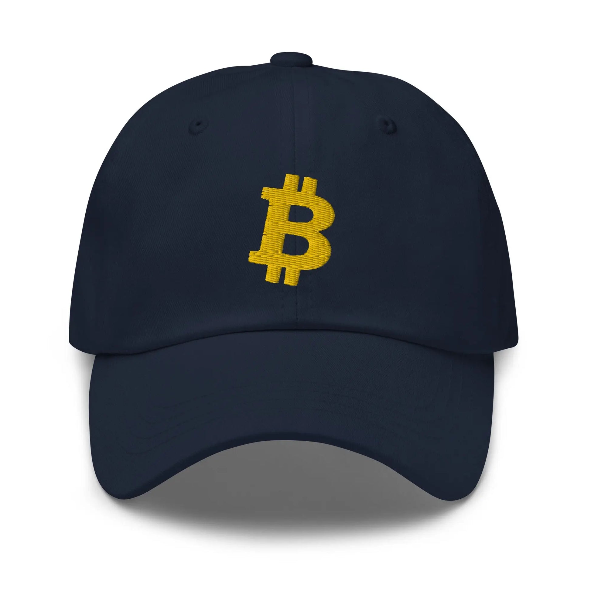 Gold Angled Bitcoin Embroidered Classic Dad Hat Navy