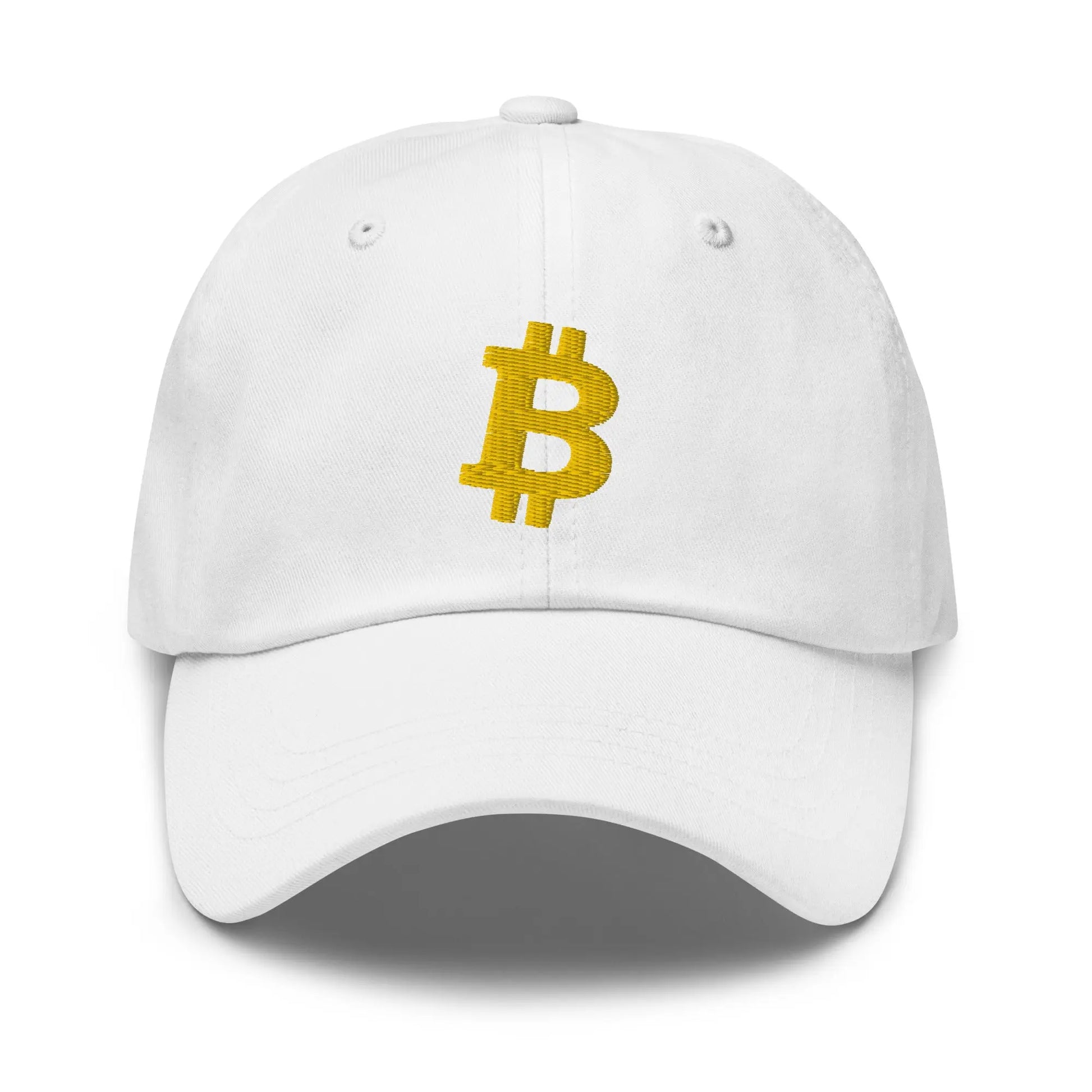 Gold Angled Bitcoin Embroidered Classic Dad Hat White