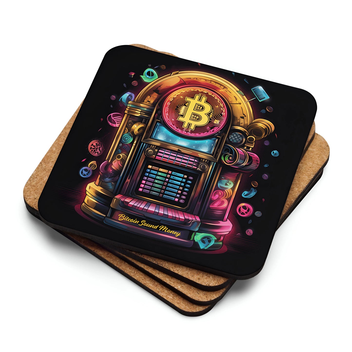 Bitcoin Juke Box Sound Money Cork-back coaster