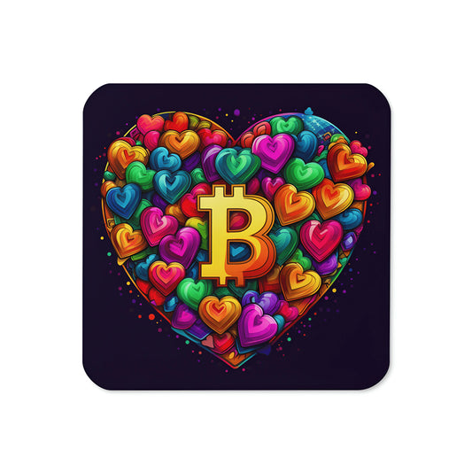 Bitcoin is Love Glossy Cork-Back Coaster