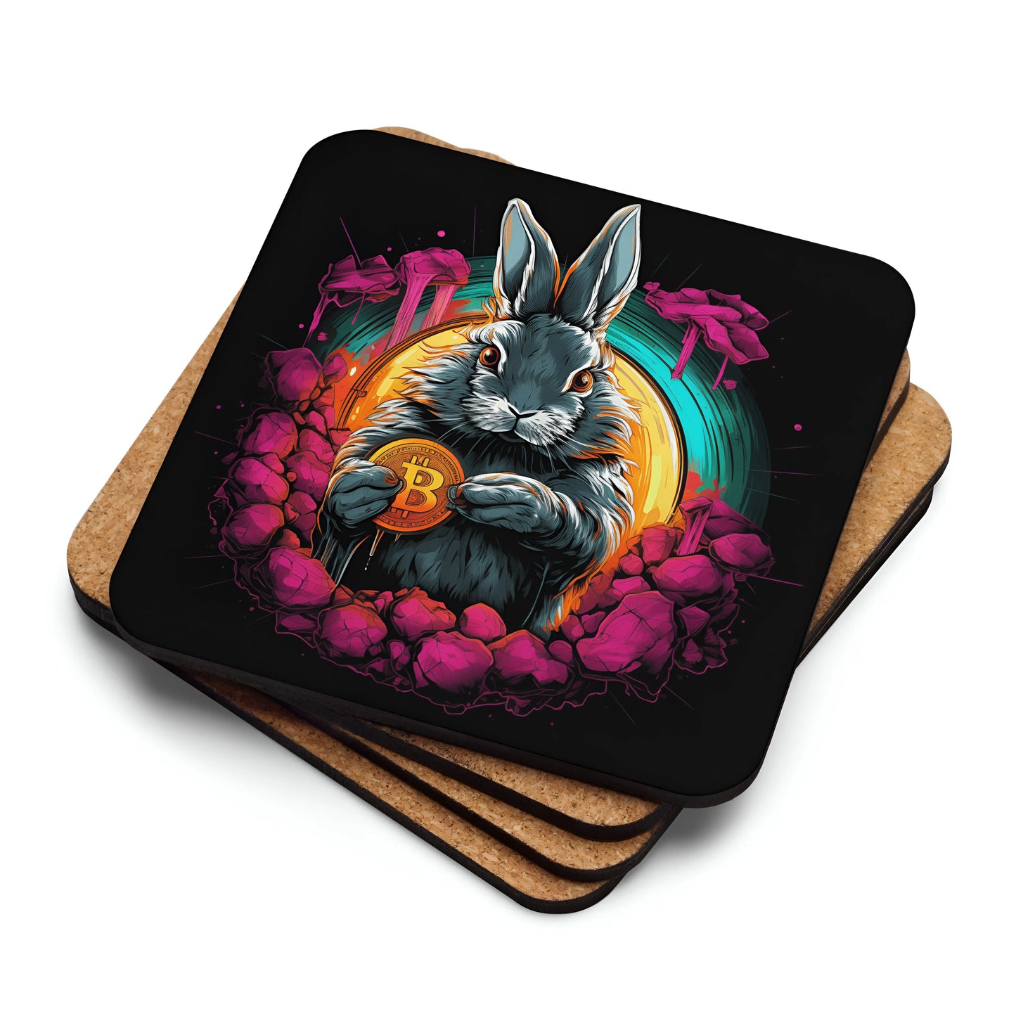 The Bitcoin Rabbit Hole Cork-back coaster