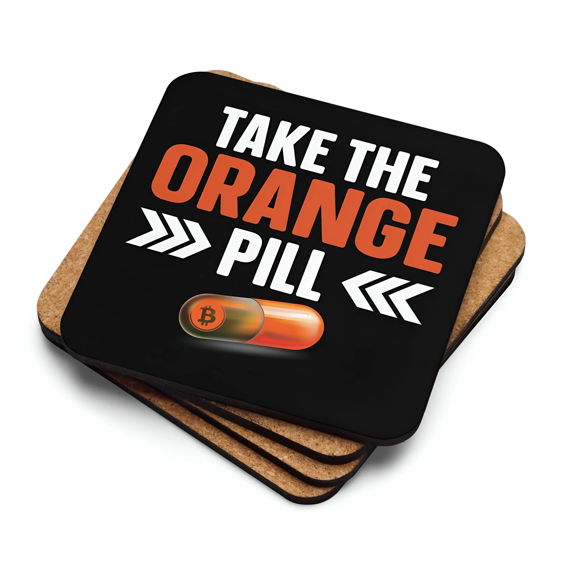 Take the Orange Pill Bitcoin Cork-Back Coaster