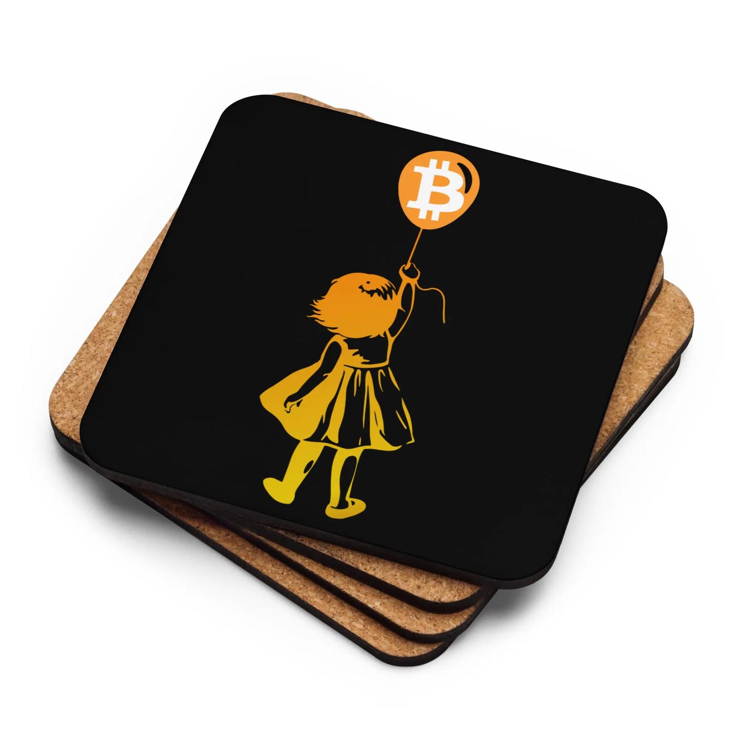 Bitcoin Balloon Girl - Cork-back Bitcoin Coaster