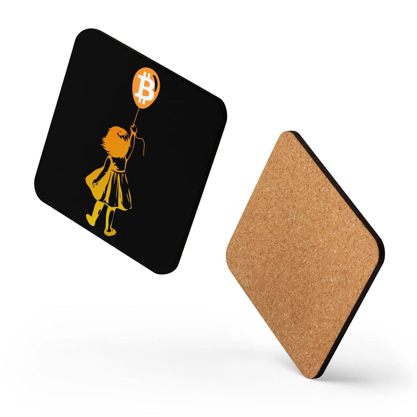 Bitcoin Balloon Girl - Cork-back Bitcoin Coaster