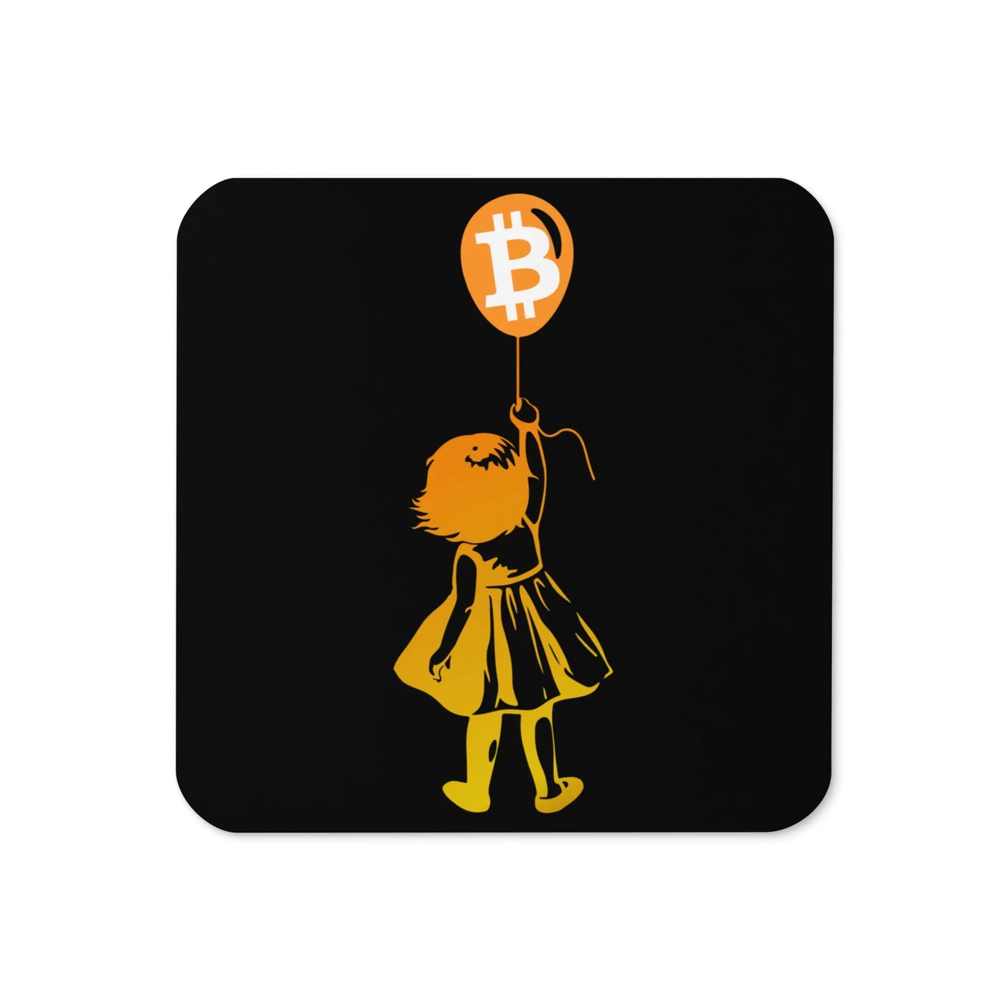 Bitcoin Balloon Girl - Cork-back Bitcoin Coaster