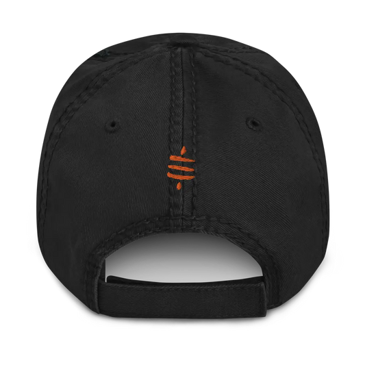 Lightning Symbol Front & SATS Symbol Back - Orange Embroidered - Distressed Bitcoin Hat Store of Value