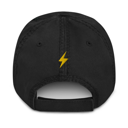 SATS Symbol Front & Lightning Symbol Back - Gold Color Embroidered - Distressed Dad Hat Store of Value