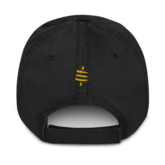 Lightning Symbol Front & SATS Symbol Back - Gold Color Embroidered - Distressed Bitcoin Hat Store of Value