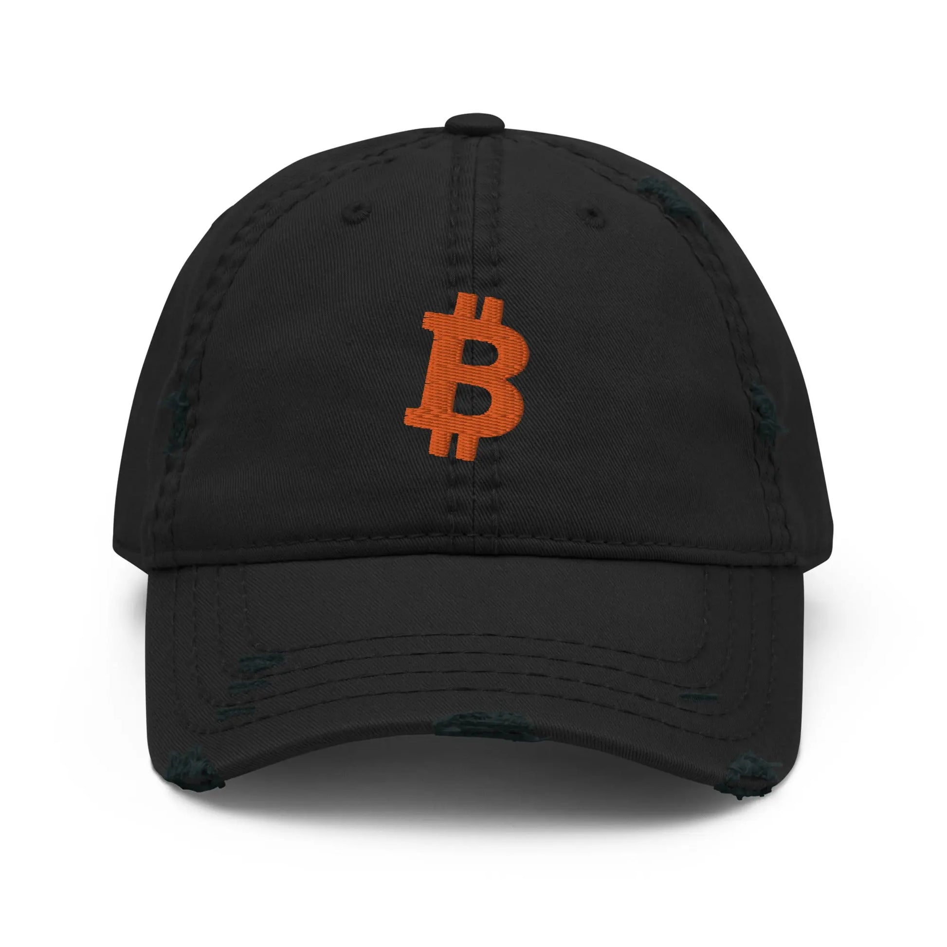 Orange Angled Bitcoin Embroidered Distressed Dad Black 