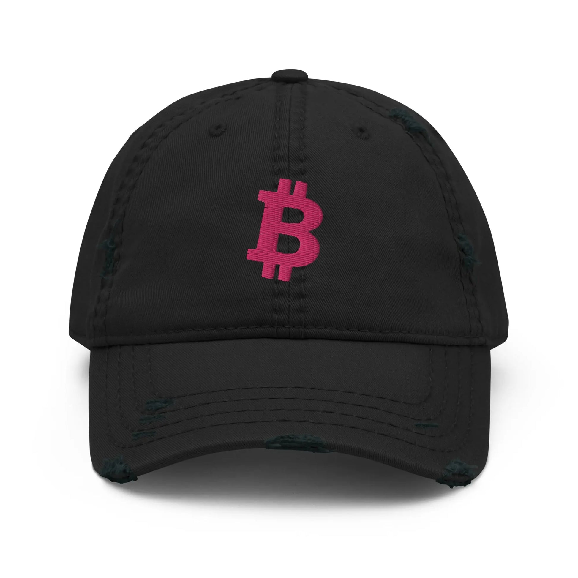 Flamingo Angled Bitcoin Embroidered Distressed Dad Hat Black