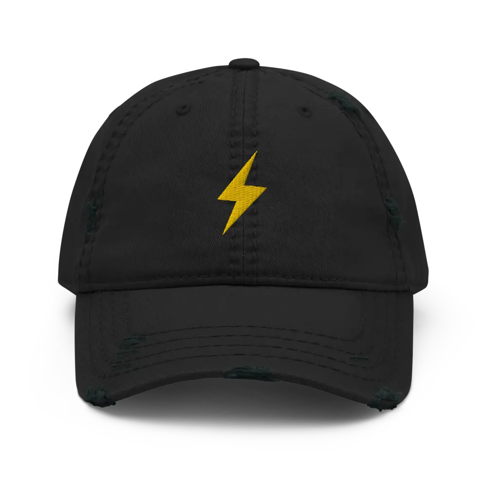 Lightning Symbol - Gold Embroidered - Distressed Bitcoin Hat Store of Value