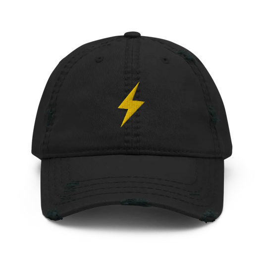 Lightning Symbol - Gold Embroidered - Distressed Bitcoin Hat Store of Value