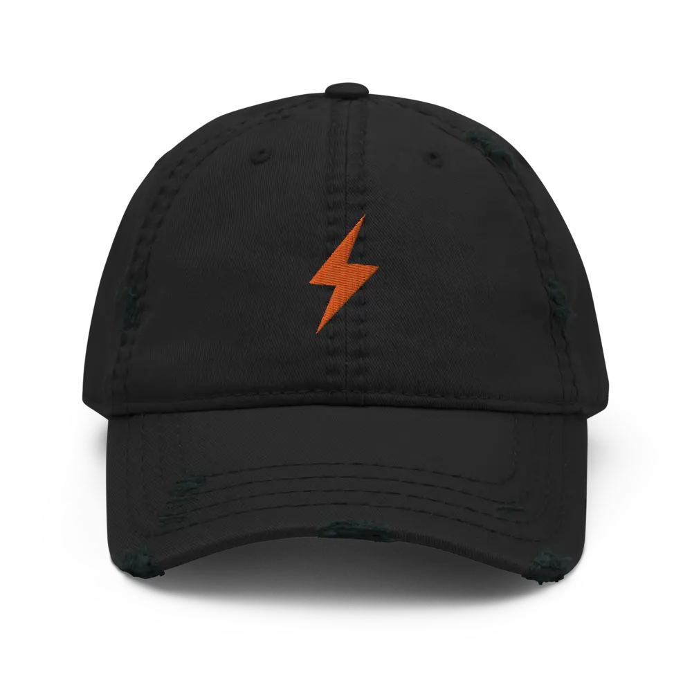 Lightning Symbol - Orange Embroidered - Distressed Bitcoin Hat Store of Value