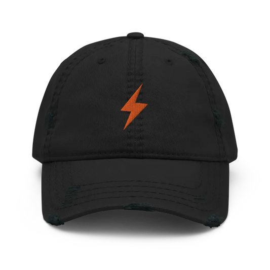 Lightning Symbol - Orange Embroidered - Distressed Bitcoin Hat Store of Value