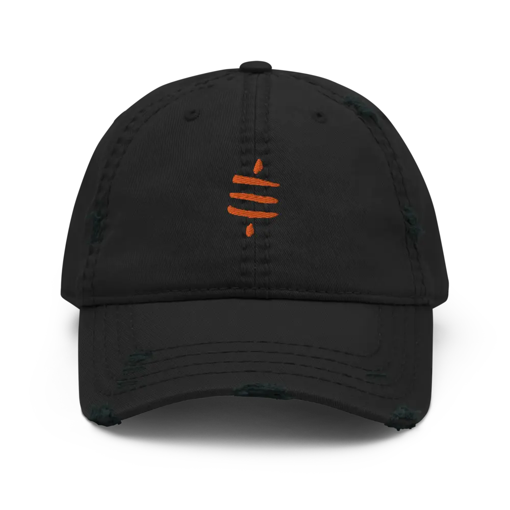 SATS Symbol - Orange Embroidered - Distressed Bitcoin Dad Hat Store of Value