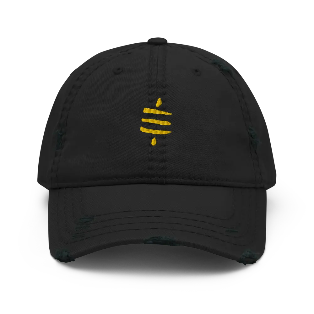 SATS Symbol - Gold Embroidered - Distressed Bitcoin Dad Hat Store of Value