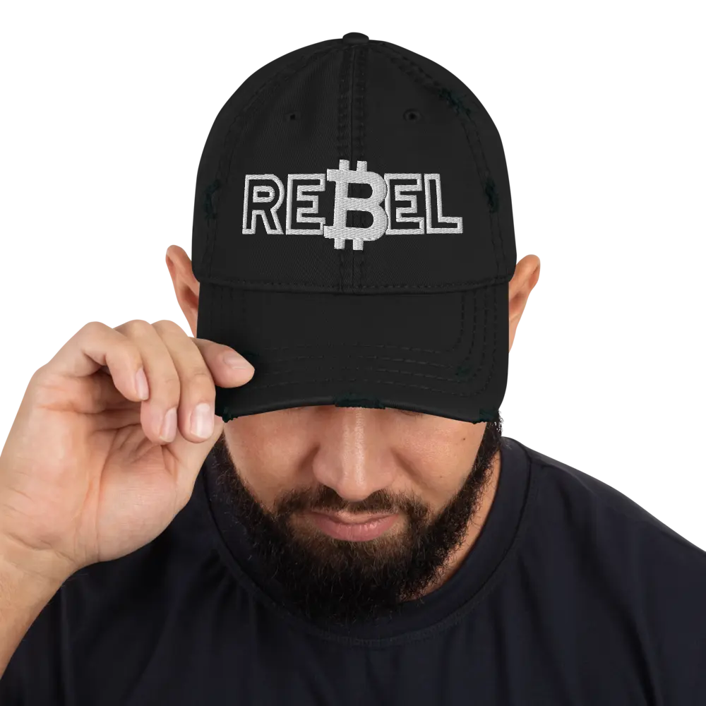 Rebel - Distressed Hat - White Embroidery Store of Value