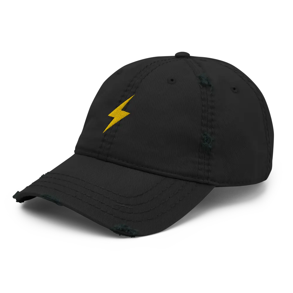 Lightning Symbol - Gold Embroidered - Distressed Bitcoin Hat Store of Value