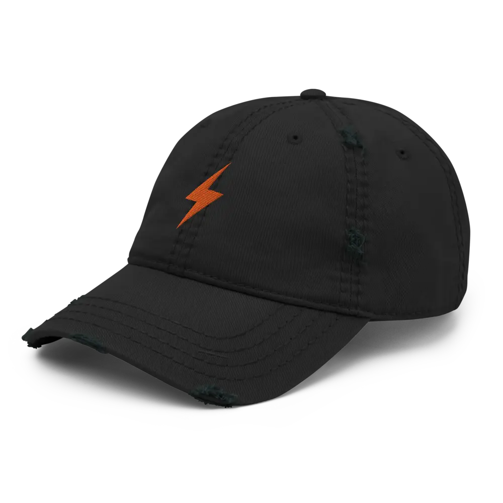 Lightning Symbol - Orange Embroidered - Distressed Bitcoin Hat Store of Value