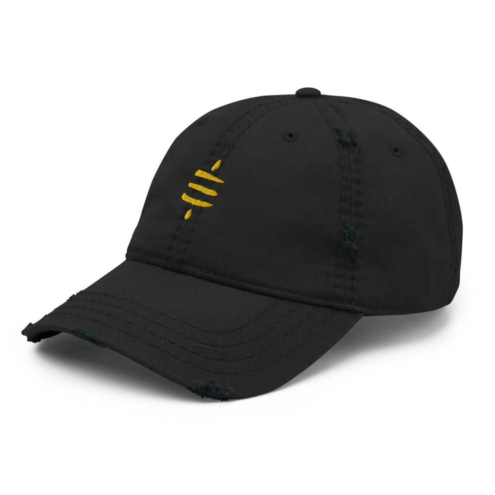 SATS Symbol - Gold Embroidered - Distressed Bitcoin Dad Hat Store of Value