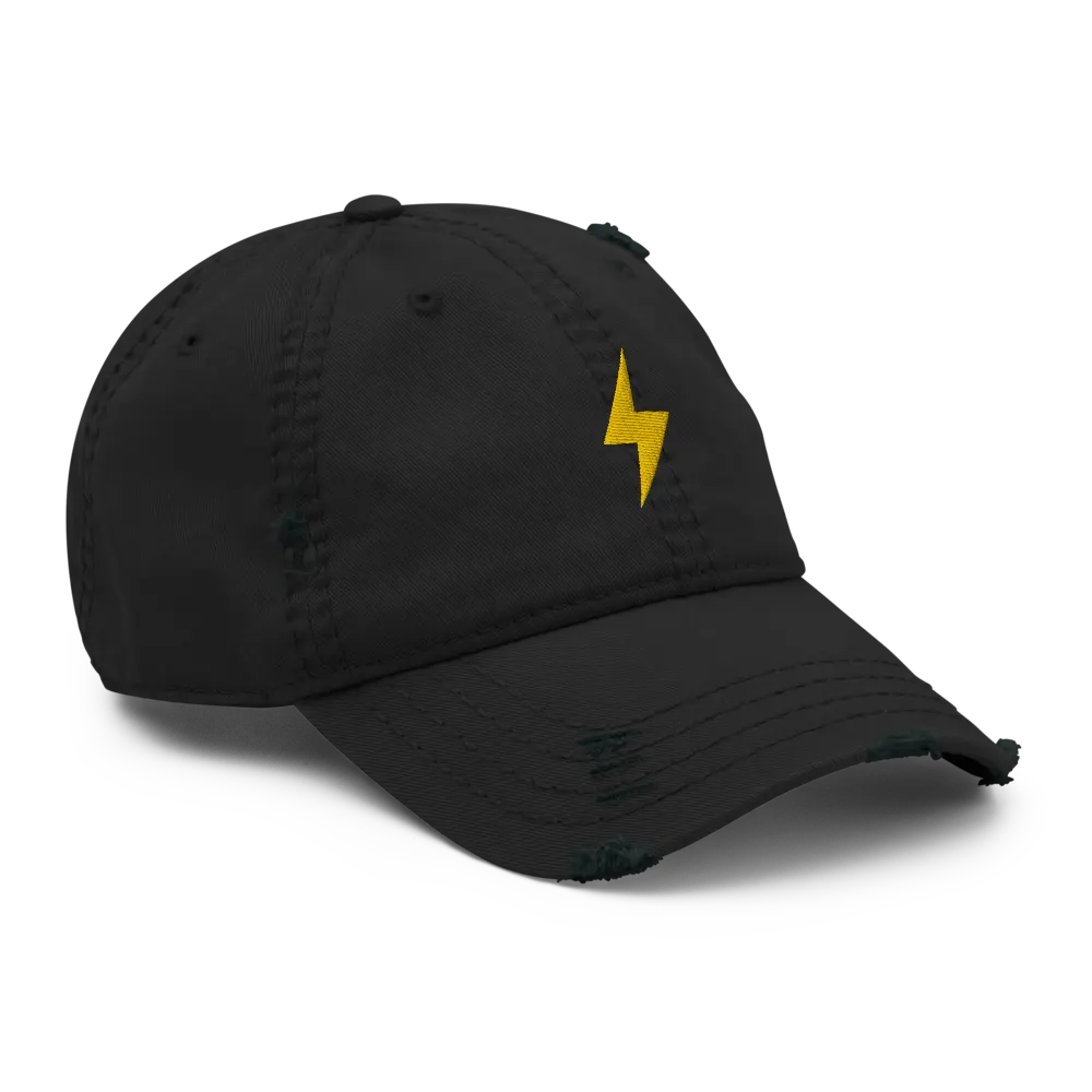 Lightning Symbol - Gold Embroidered - Distressed Bitcoin Hat Store of Value