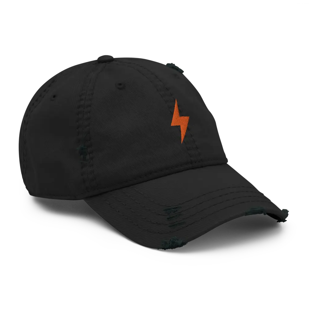 Lightning Symbol - Orange Embroidered - Distressed Bitcoin Hat Store of Value