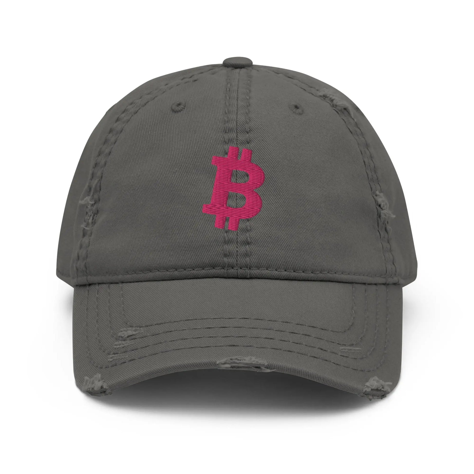 Flamingo Angled Bitcoin Embroidered Distressed Dad Hat Charcoal