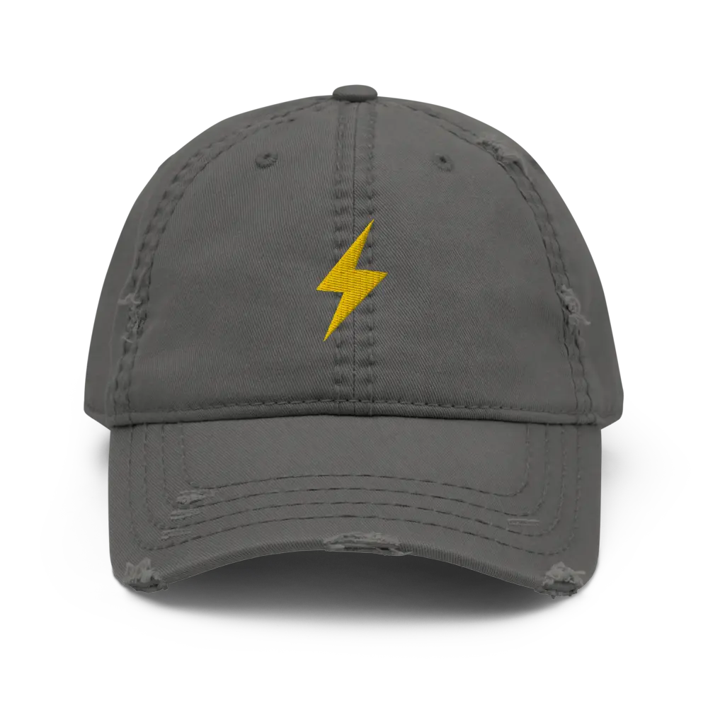 Lightning Symbol - Gold Embroidered - Distressed Bitcoin Hat Store of Value