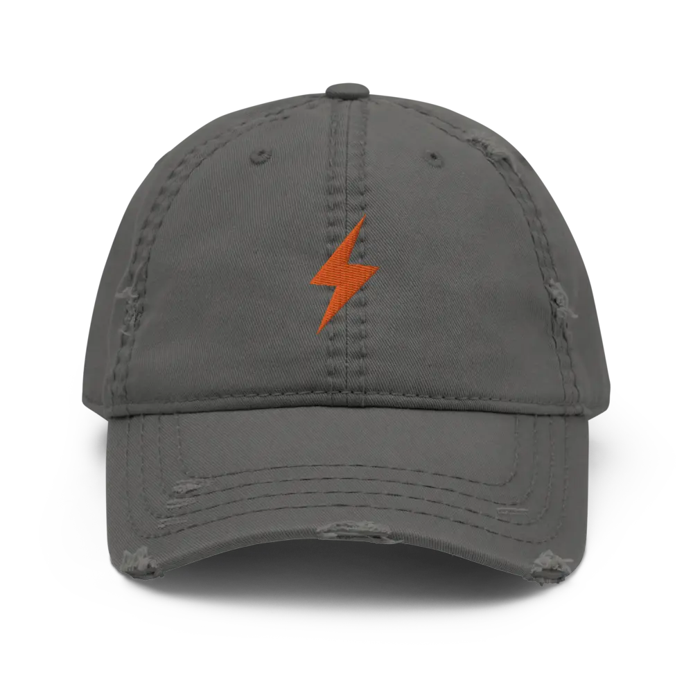 Lightning Symbol - Orange Embroidered - Distressed Bitcoin Hat Store of Value