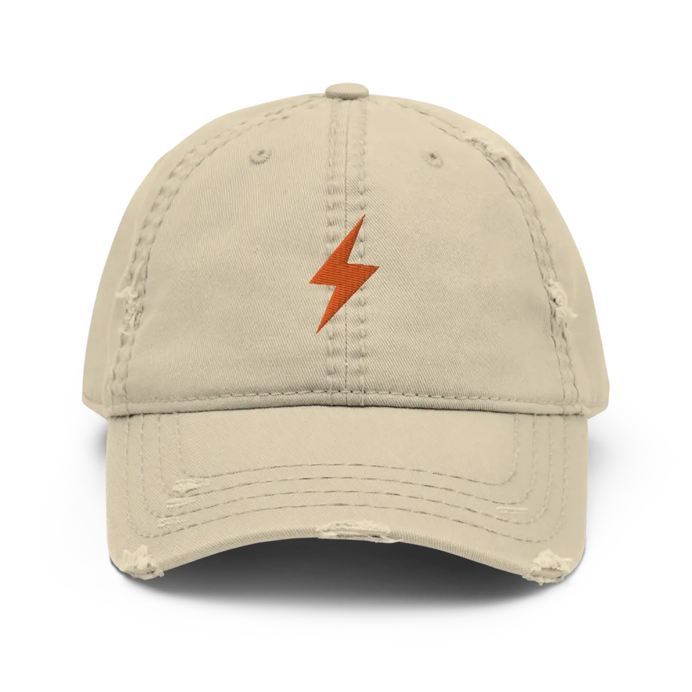 Lightning Symbol - Orange Embroidered - Distressed Bitcoin Hat Store of Value